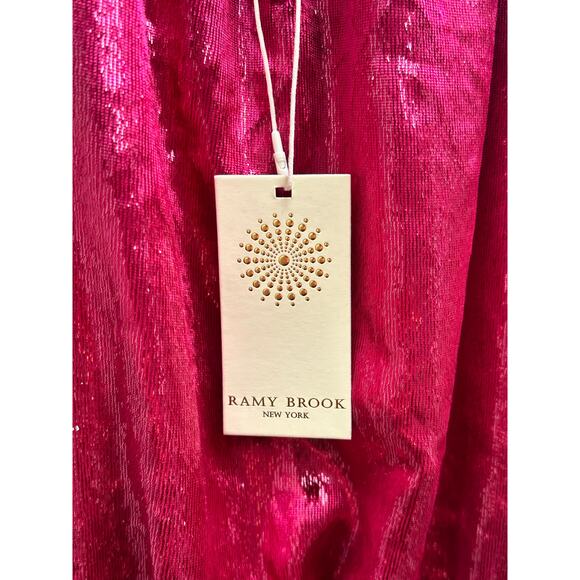 NEW NWT Ramy Brook Ellin Shiny Velour Halter Mini Dress Red Large - Picture 5 of 6